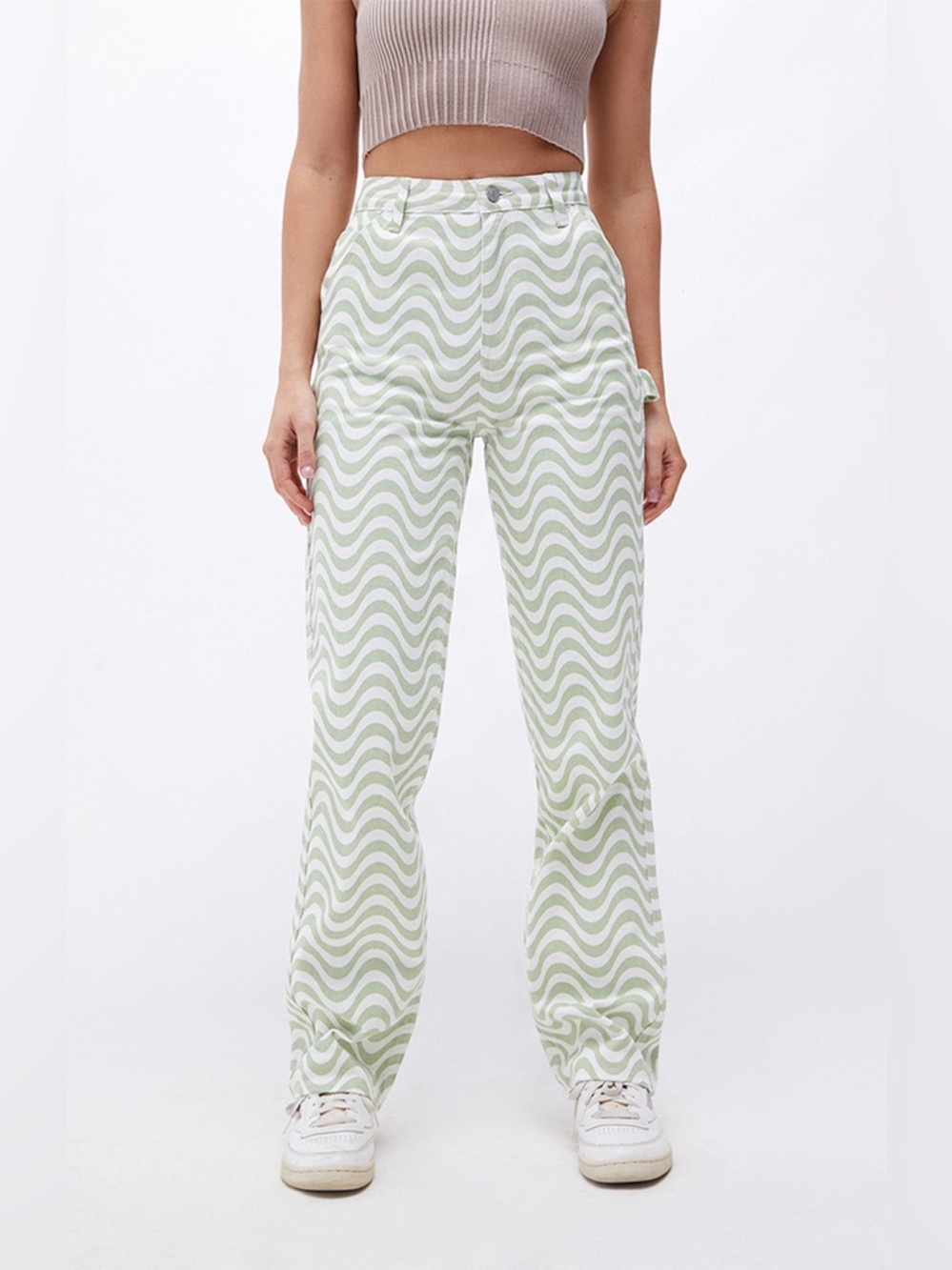 NWT Pacsun Green & White 90’s Boyfriend Carpenter Pants Swirl Size 26